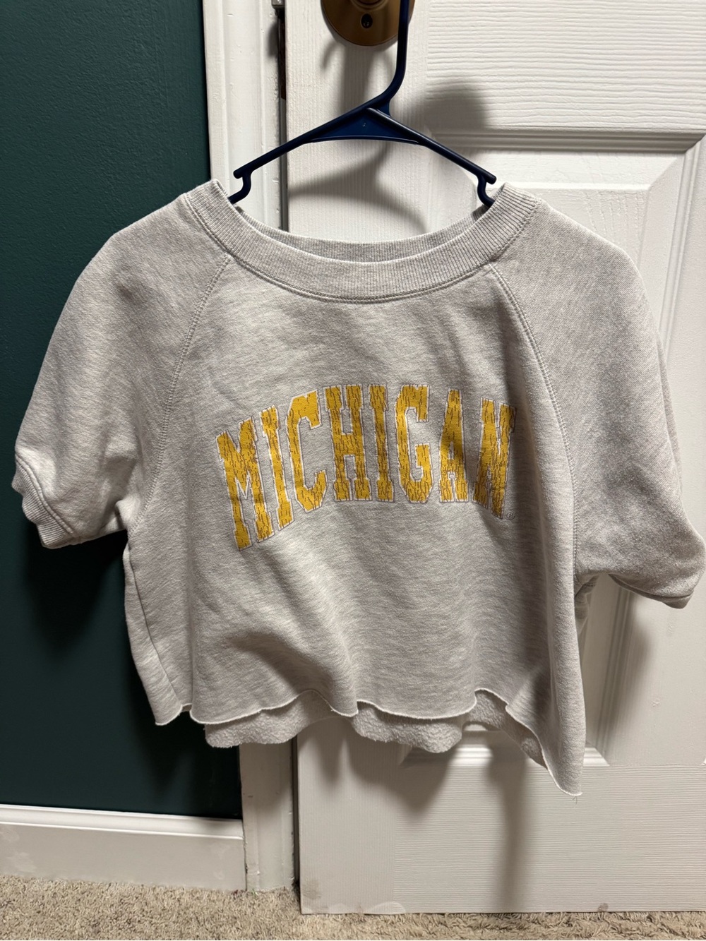 Michigan Cropped Crewneck Sweatshirt - White with Yellow Lettering
